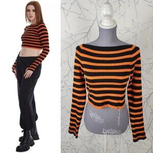 Banned Orange Stripe Ribbed Knit Crop Top